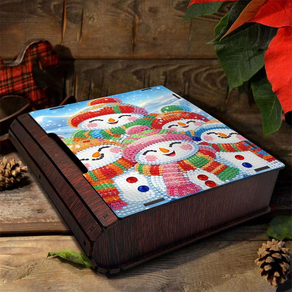 New Christmas Storage Box Diy Diamond Painting Wooden Jewelry Box Pull Out Set Christmas Gift Handmade Diamond Embroidery Art