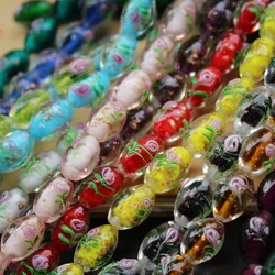 20pcs/lot 17*11mm  Lampwork Glass Beads Oval Shape Outer flowers Multi-Color for jewelry Bracelet Necklace Earring /DIY making