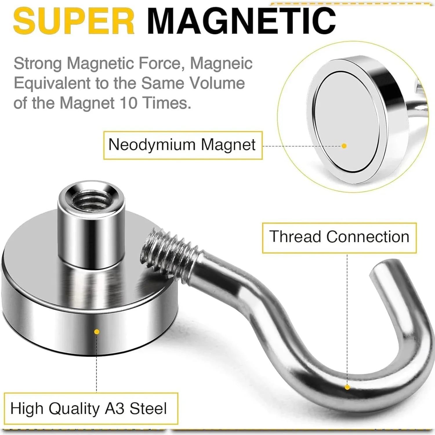 20PCS Metal Strong Magnetic Hook Wall-mounted Heavy-duty Magnetic Hook Key Hanger Home Kitchen Bathroom Accessories Magnet