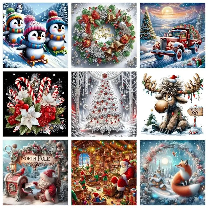 1PC frameless  Diamond Painting 5d Full Square Drill Diamond Embroidery Cross Stitch Christmas scenery Handicraft Wall Art Decor