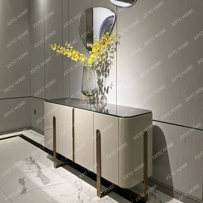 

Hh2cc light luxury dining side cabinet marble surface stainless steel