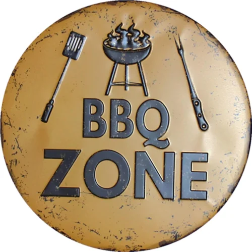 Retro BBQ Zone Metal Tin Sign - 30cm Diameter