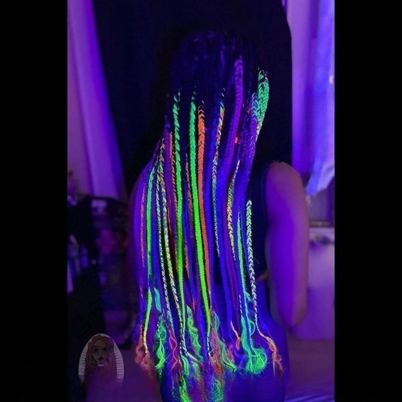 Glow The Dark Dreadlock Hair Extensions Unisex Rave Braided Wig Colorful Rope Party Cosplay Costume Night Club Rastafari Style
