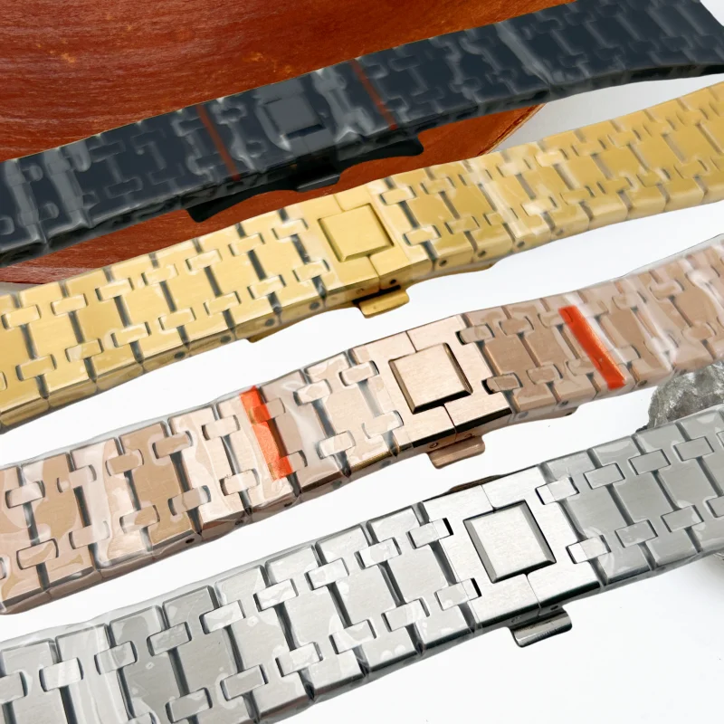 Gold Black 16-26mm Men Full Stainless Steel Bracelet for AP Royal Oak Seiko 15400 26331 15500 Watch Strap Folding Buckle No Logo