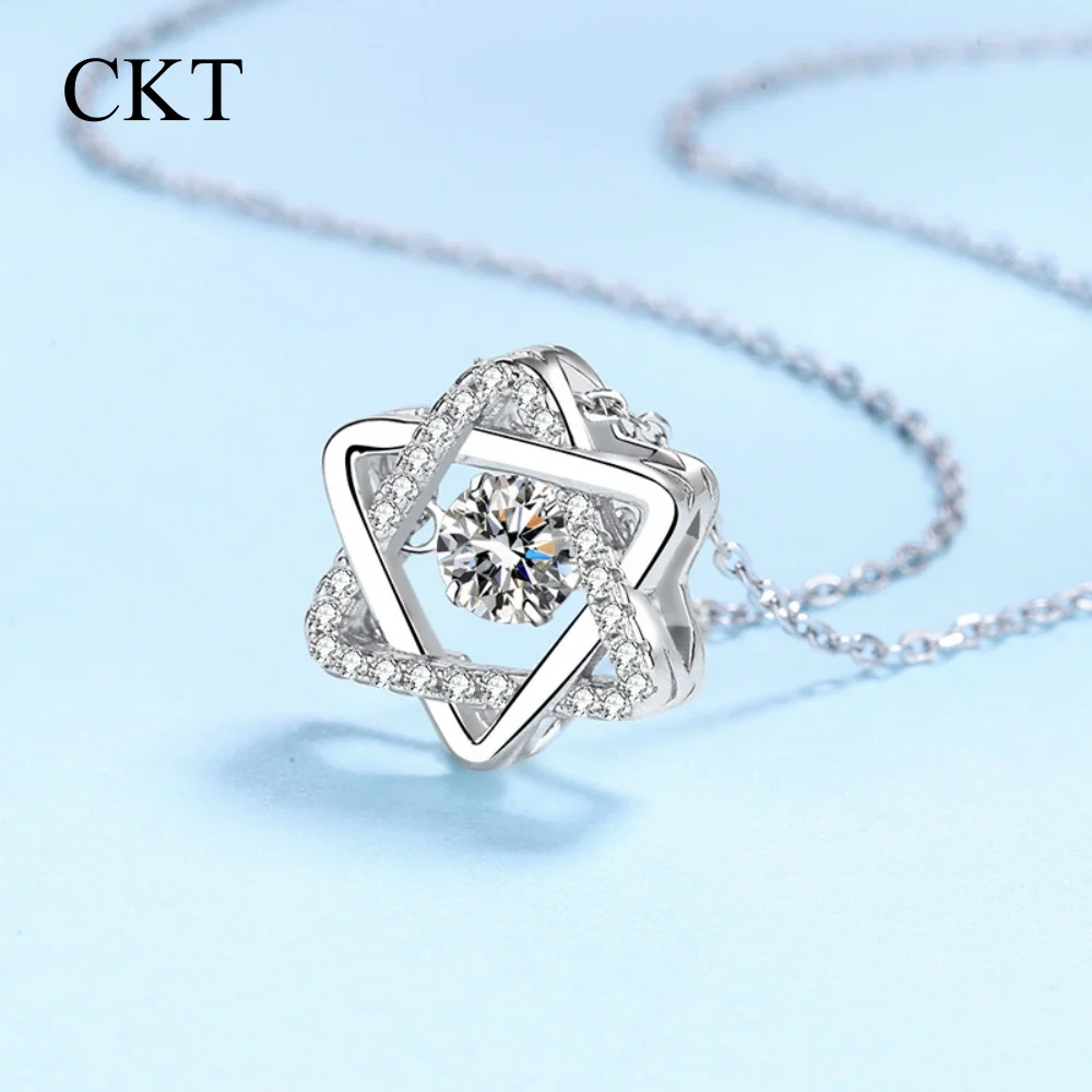CKT Women Valentine's Day 18K Gold Necklaces 0.5CT Moissanite Diamond Girl Birthday Gift PT950 Star of David Hexagram Pendant