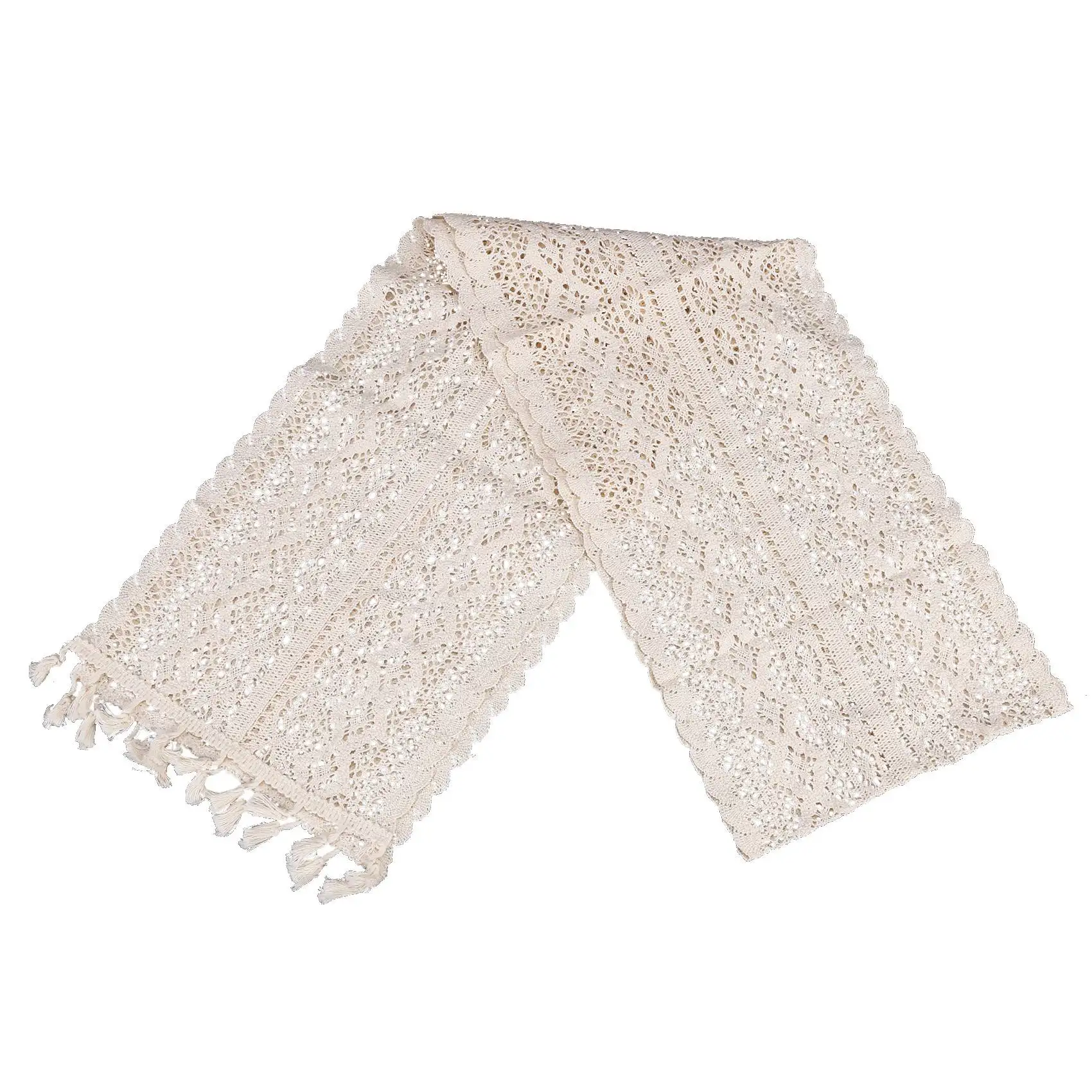 ABZT Elegant Cream Crochet Lace Macrame Table Runner with Tassels for Rustic Wedding Decoration and Farmhouse Table Decor