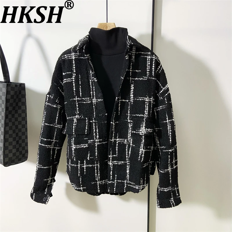 

HKSH Autumn Winter New Men Dark Yamamoto Style Plaid Design Woolen Jacket Ins Trendy Fashion Casual Punk Streetwear Coat HK14390