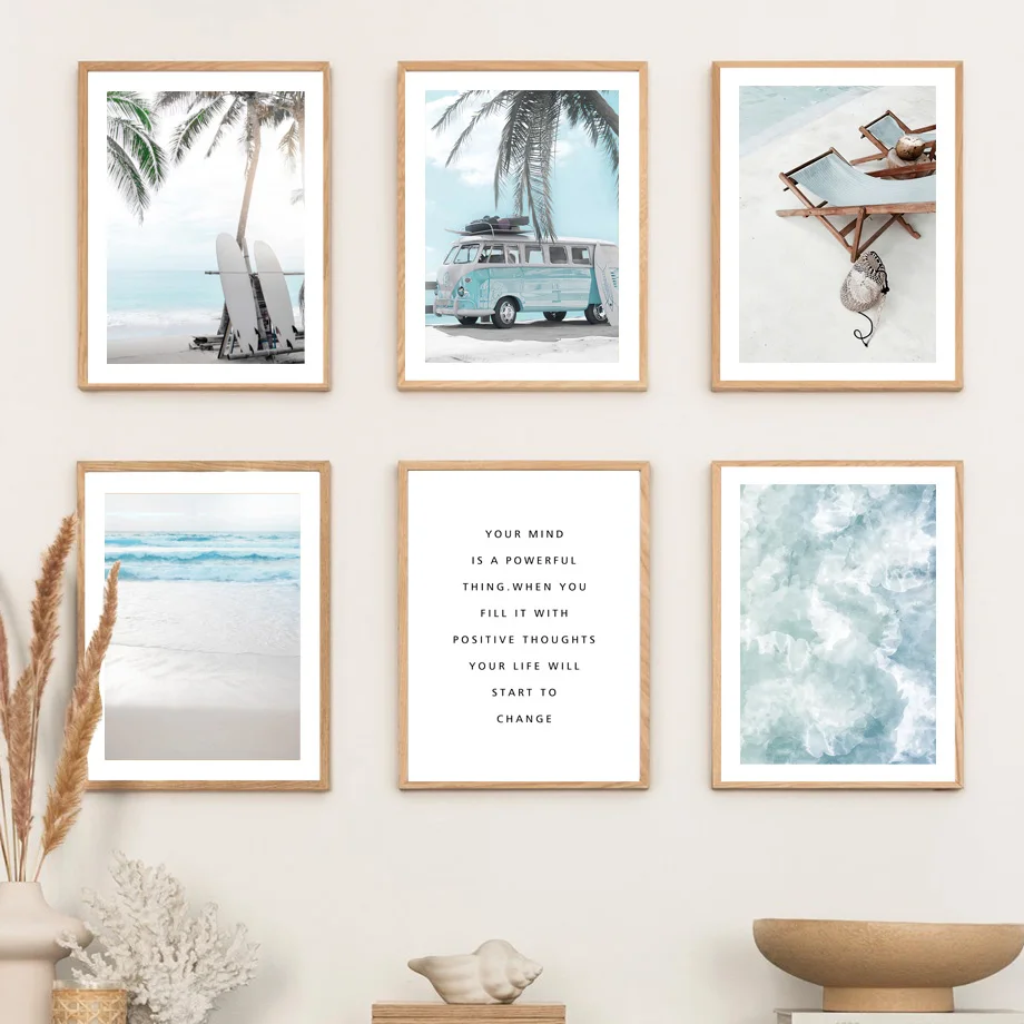 Beach Surfboard Van Palm Leaf Wave Coconut Wall Art Print Canvas Painting Flamingo Nordic Poster Wall Pictures Living Room Decor