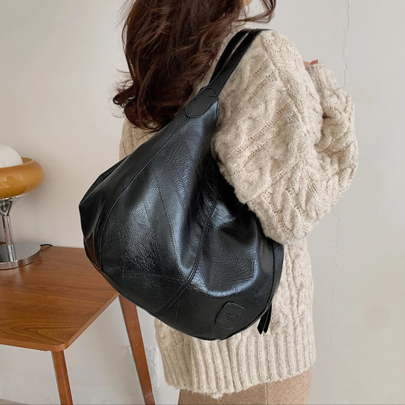 Vintage Women's Bag PU Leather Large Capacity Marble Grain Shoulder Bag Daily Commuter Handbag Shopping Totes