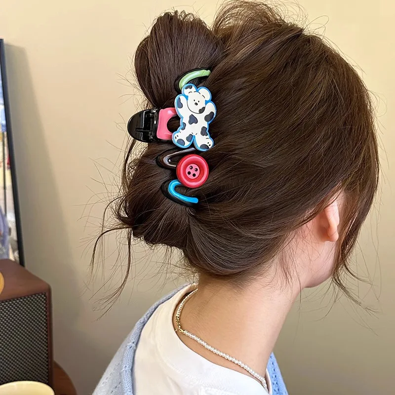 

Милая черно-белая заколка-краб для волос с градиентным волнистым дизайном для густых волос, для затылка, 1 шт.