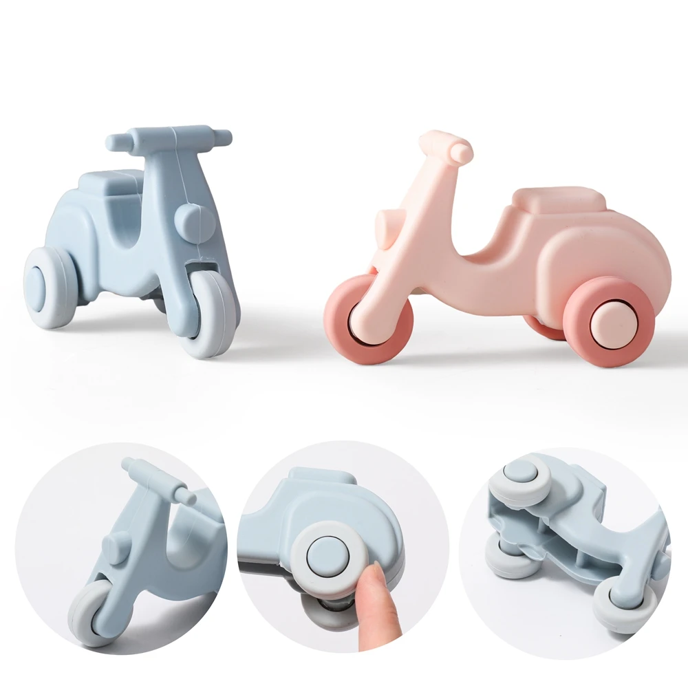 Jouets de dentition en Silicone pour bébé, vélo électrique de dessin animé, Gel de soins dentaires pour enfants, produits pour bébés de qualité alimentaire, cadeau pour nouveau-nés