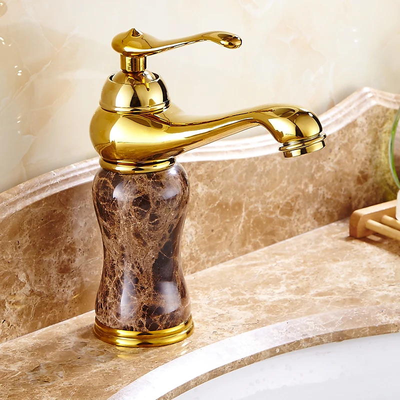 Rose Gold Bathroom Taps Decorating Faucet Single Handle Sink Basin Faucet Bathroom Luxurious Jade Water Mixer Taps