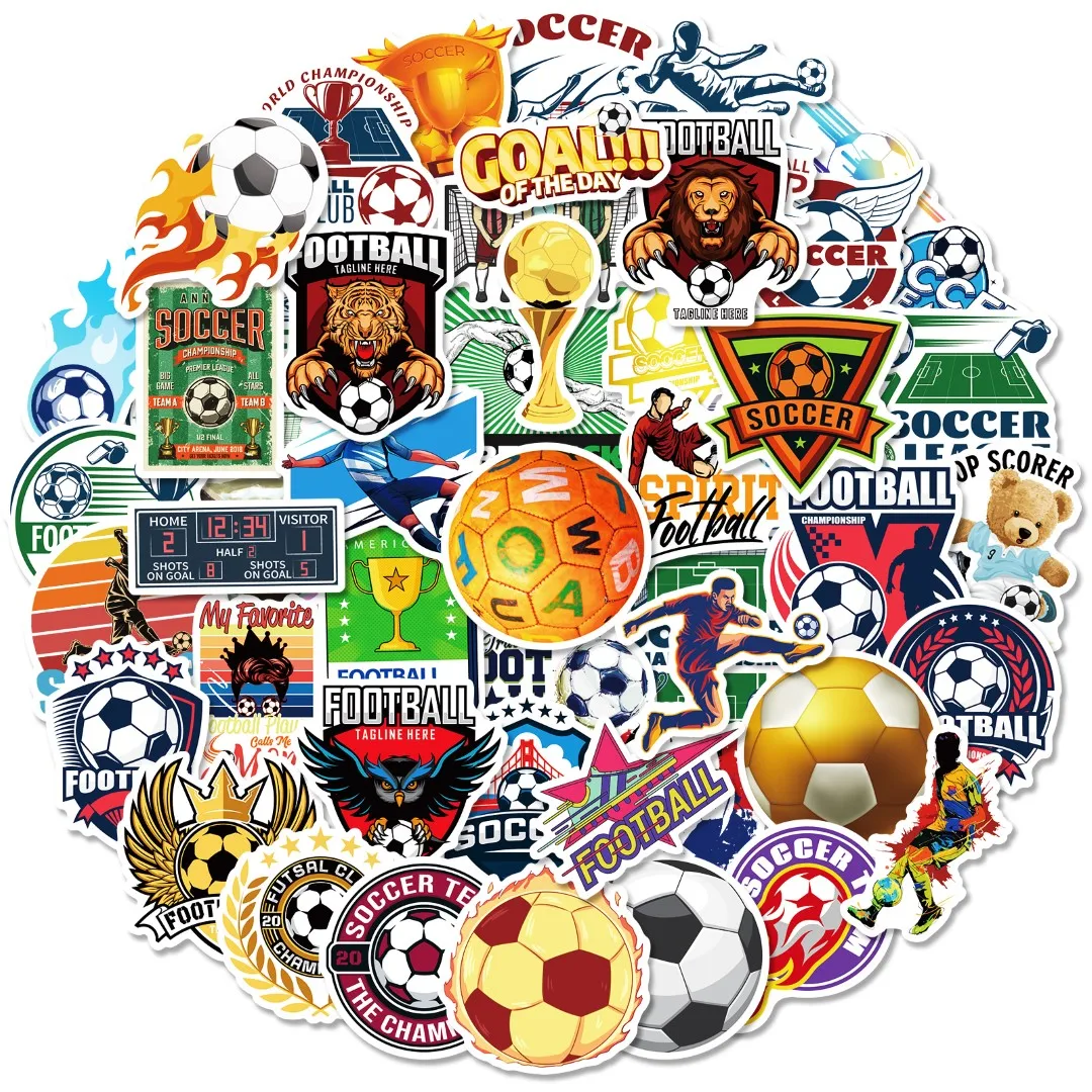 

50pcs Soccer Waterproof Doodle Sticker DIY Motorcycles Stickers, for Car Laptop Phone Case Luggage Water Bottle Cup