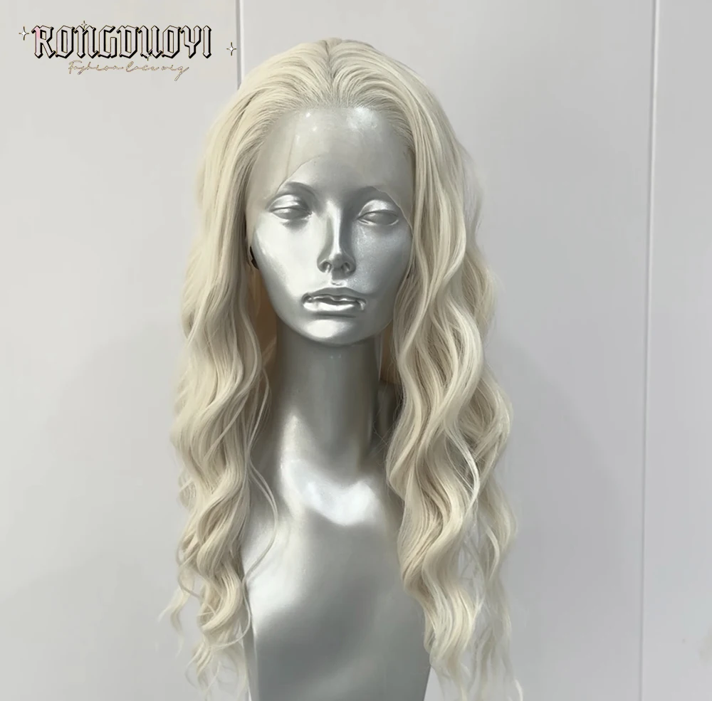 #60 Platinum Blonde Wig Synthetic Lace Front Wigs For Women Natural Deep Wave White Blonde Wig Ready To Wear Cosplay Frontal Wig