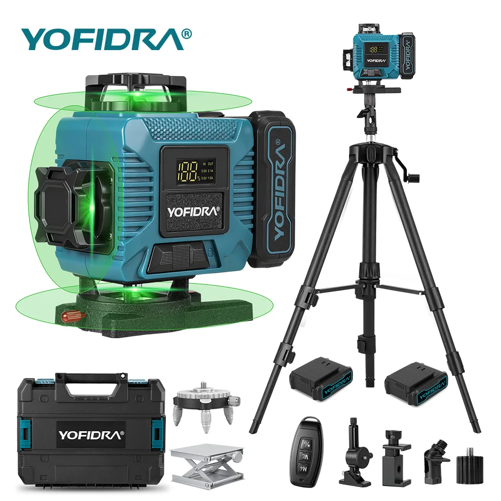 YOFIDRA Livella Laser a 16 Linee Verde Orizzontale Verticale 360° ° Livella Laser Autolivellante Super Potente con Controllo Remoto tramite APP