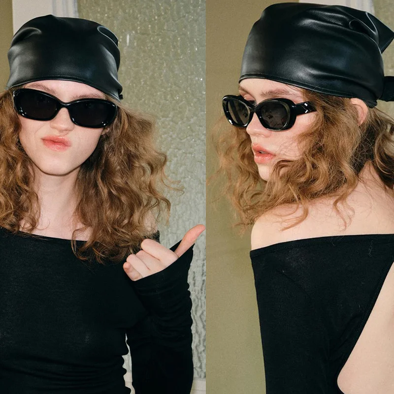 

Retro Spicy PU Leather Headscarf Hat Women Summer Y2k Square Scarf Hip-hop Kerchief Korean Series Versatile Headband hair scarf