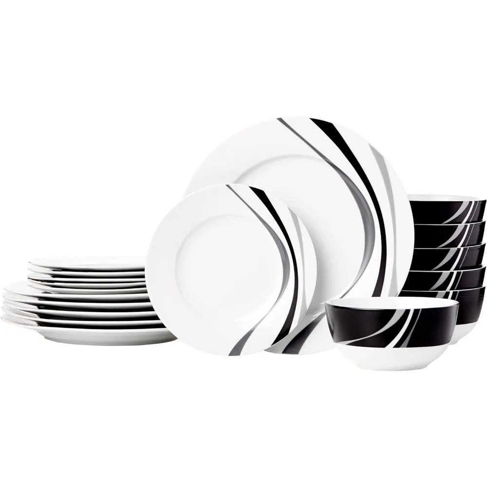 

Basics 18-Piece Kitchen Dinnerware Set, Plates, Dishes, Bowls, Service for 6, Swirl