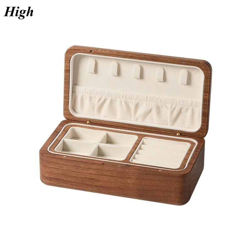 Double Layer Jewelry Box Wooden Cases Necklace Bracelets Earrings Storage Organizer Wedding Gift Black Walnut Wood Jewelry Boxes