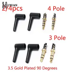 2/4pcs/lot 90 Degrees 3.5mm Stereo Headset Plug Jack 3 4 Pole 3.5 Gold Plated Black Audio Plugs Jack Adaptor Connector