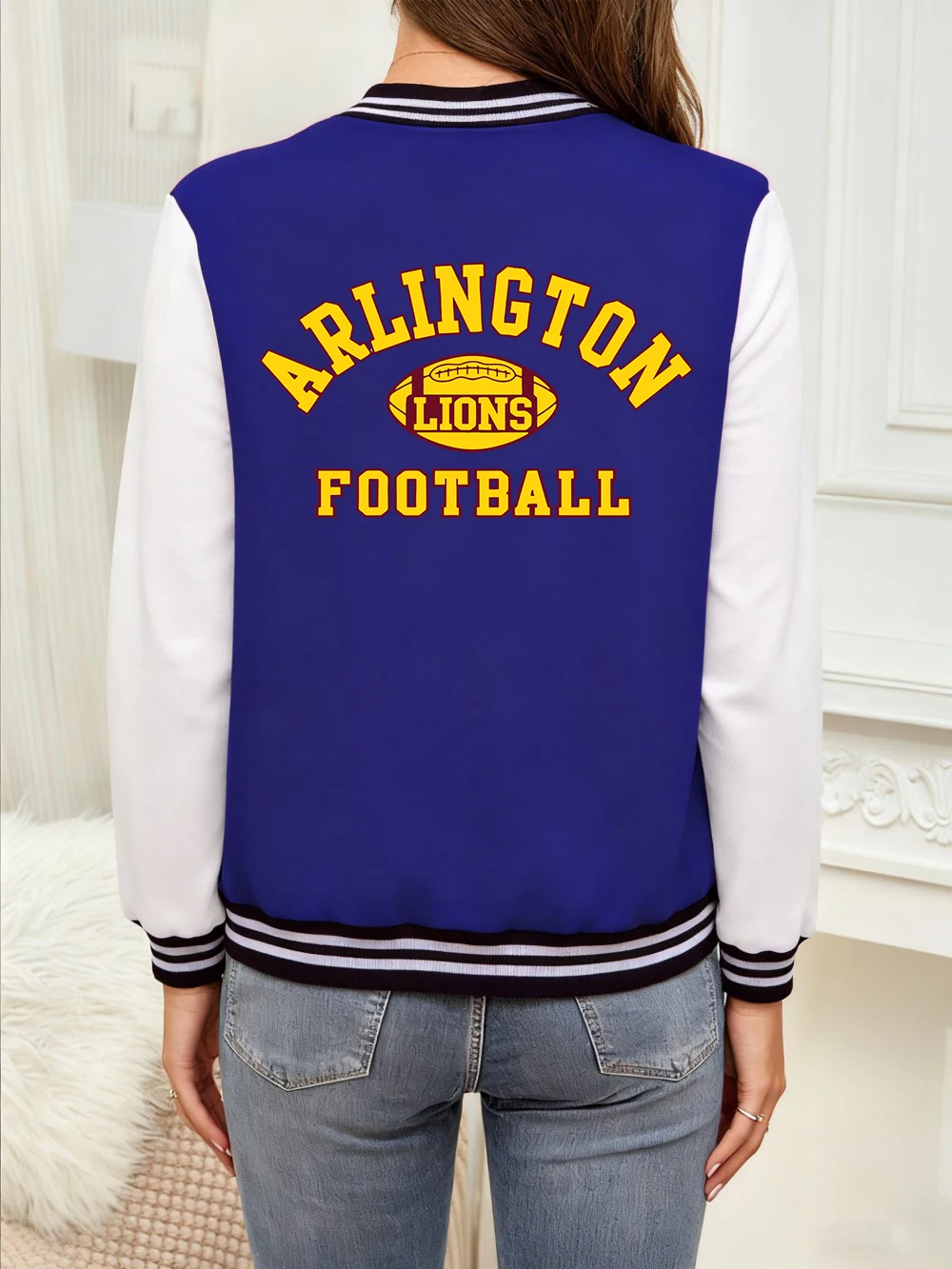 

Бейсбольный трикотаж Arlington Lions с футбольным принтом, женские удобные карманные пальто, уличные свободные куртки, зимняя флисовая теплая одежда