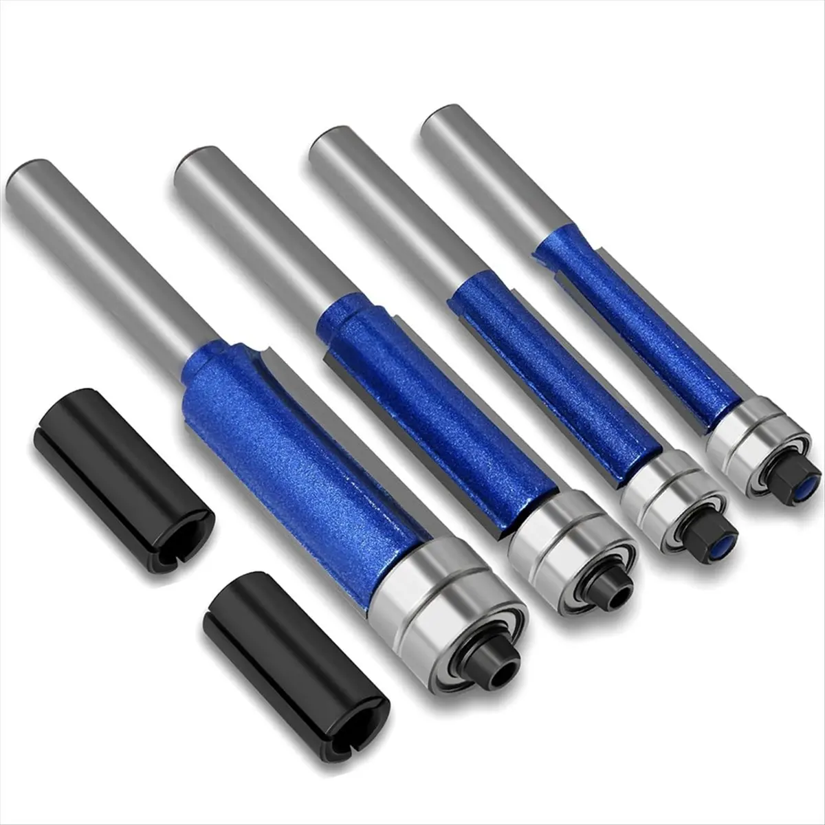 

AB08 4PC Straight Router Bits1/4 Inch Shank,Bottom Top Bearing Flush Trim Router Bit Set Flush Cut Router Bit for Woodworking