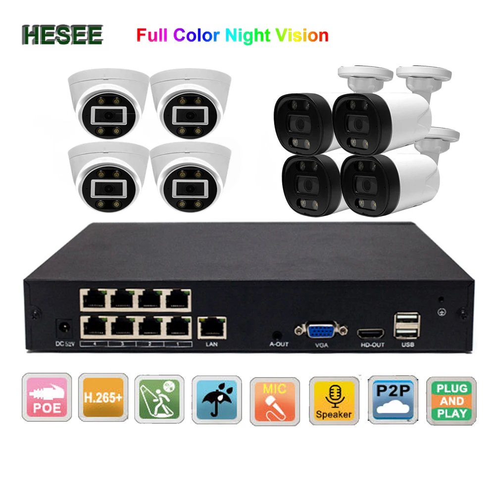 

HESEE Video Surveillance Kits POE Home Security System 5MP 8CH NVR 4MP Outdoor IP Cameras H.265+ Waterproof Bullet Dome CCTV