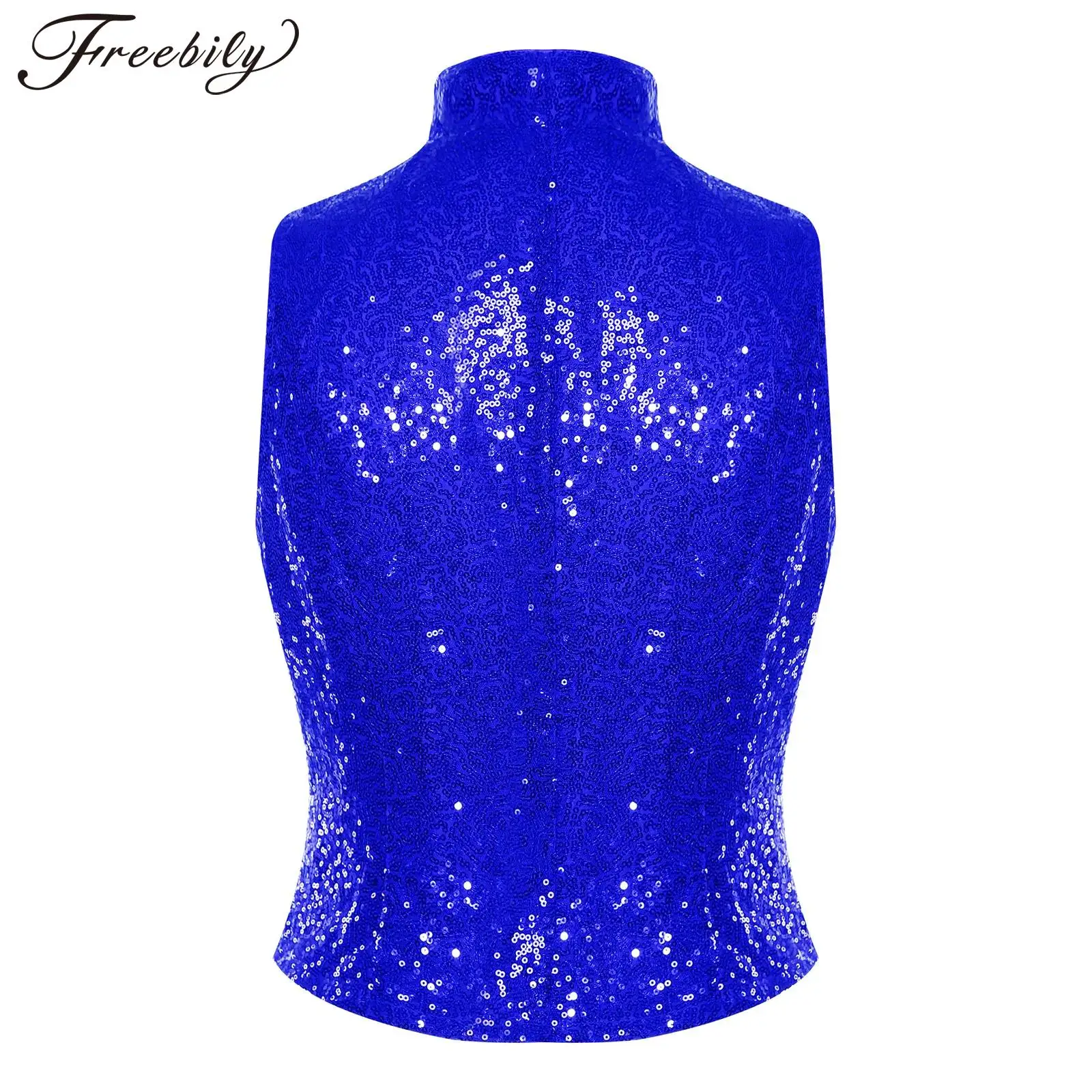 

Women's Sequins Vests Cocktail Disco Outfit Party Clubwear Double-breasted Sleeveless Vest Waistcoat Streetwear Tank Top Mujer