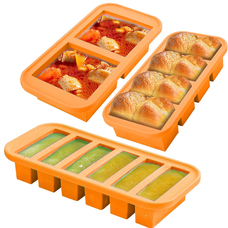 2/4/6 Grid Silicone Freezer Molds With Lids Easy Meal Prep Container Silicone Freezer Trays With Lid For Food, Soup, Desserts