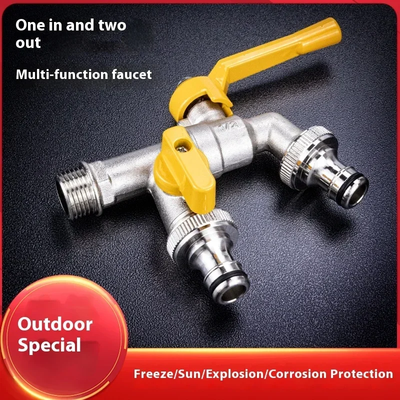 All Copper Tap Water Faucet Indoor and Outdoor One Into Two Out 4 Points Antifreeze Courtyard Garden Double Water Flower Faucet