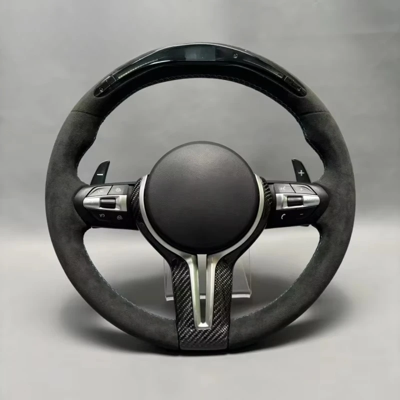 Volante deportivo LED M para BMW F10 F15 F22 F30 F32 M3 F80 M4 F82 M2 F87 M5 F90 E70 E90 E92 con embellecedor de carbono Alcantara completo