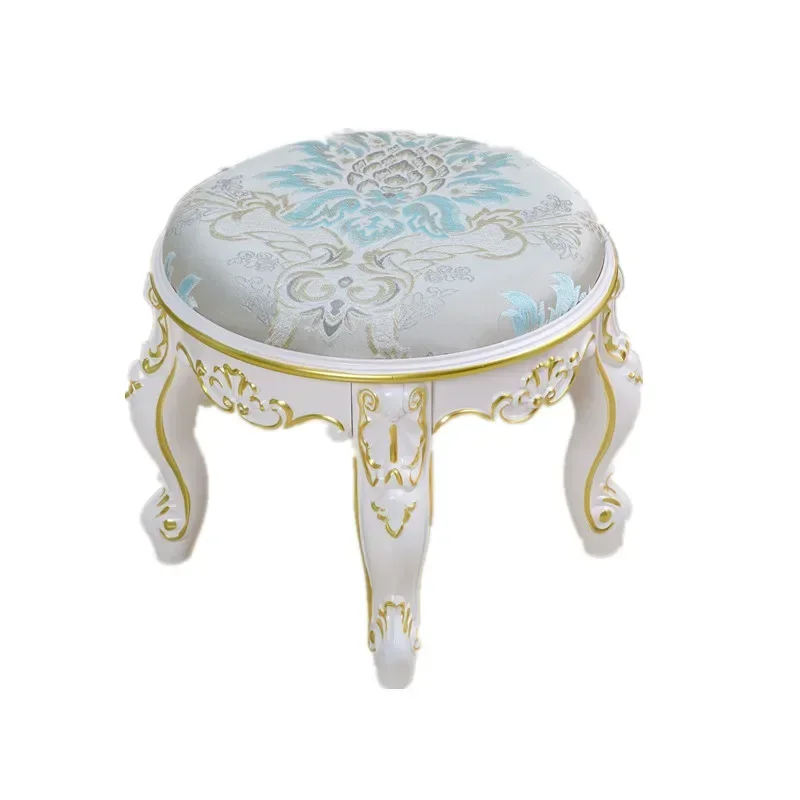 

Chair Vintage Luxury Round Shoe Ottoman Bedroom Sofa Side Carved Flower Small Chairs Home Furniture