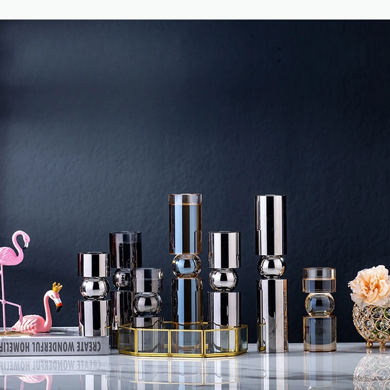 Glass Candle Geometric Cylindrical Transparent Candleholder Wedding Centerpieces Home Decoration Accessories
