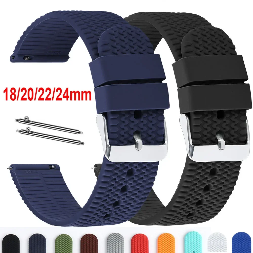 Silicone Watch Strap 18mm 20mm 22mm 24mm Sport Rubber Wristband Quick Release Watchband Waterproof Bracelet Watches Accessories