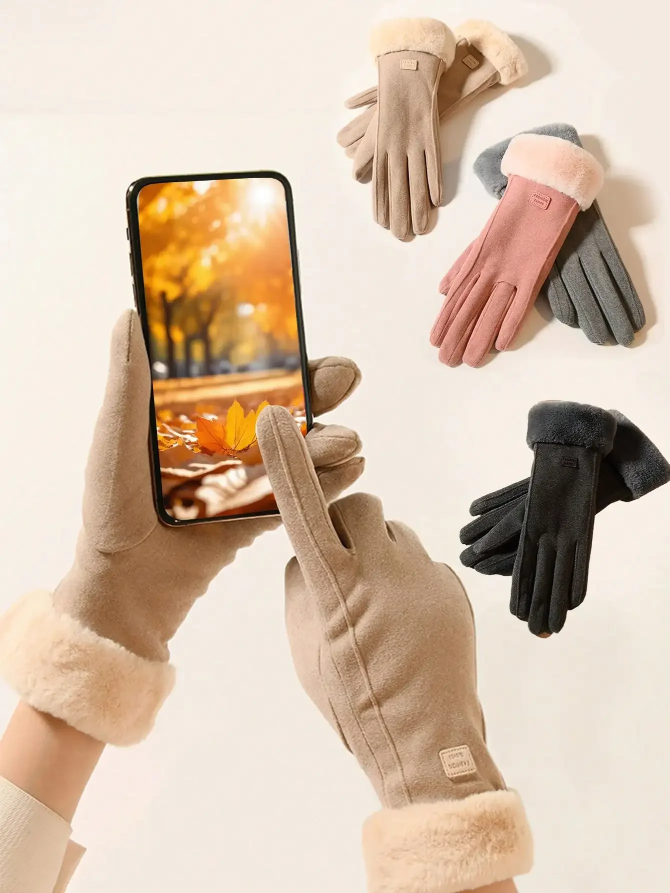 2 قطعة قفازات المرأة الخريف والشتاء الدافئة قفازات ملموس مبطن وسميكة الرياح البرد الوقاية تشغيل قفازات الدراجات النارية