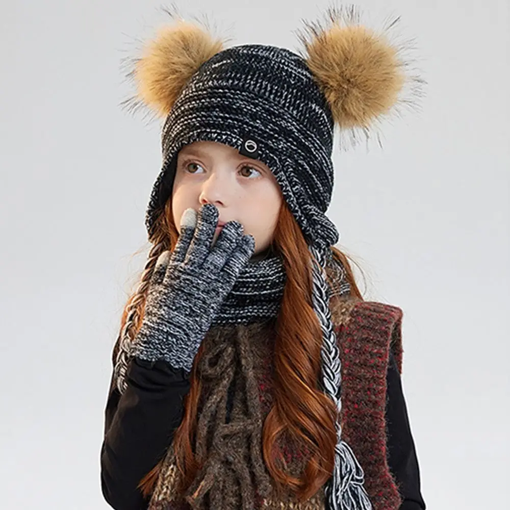 

Fashion Warm Winter Hat Scarf Gloves Set Thicken Toddler Bonnet Windproof Soft Scarf Cap Outdoor