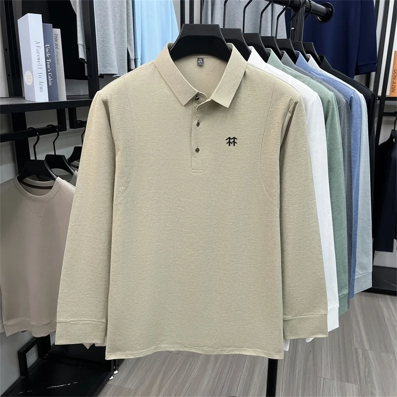 Original Luxusmarke Herren Bedrucktes Poloshirt Herbst Neu Einfarbiges Langarm-Revers-T-Shirt Mode Business Herrenbekleidung – Detail 10