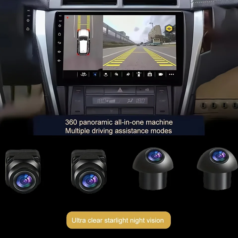[360 HD Vehicle Camera] | Panoramic Surround View, Right+Left+Front+Rear, Night Vision, Driving&Parking Assist