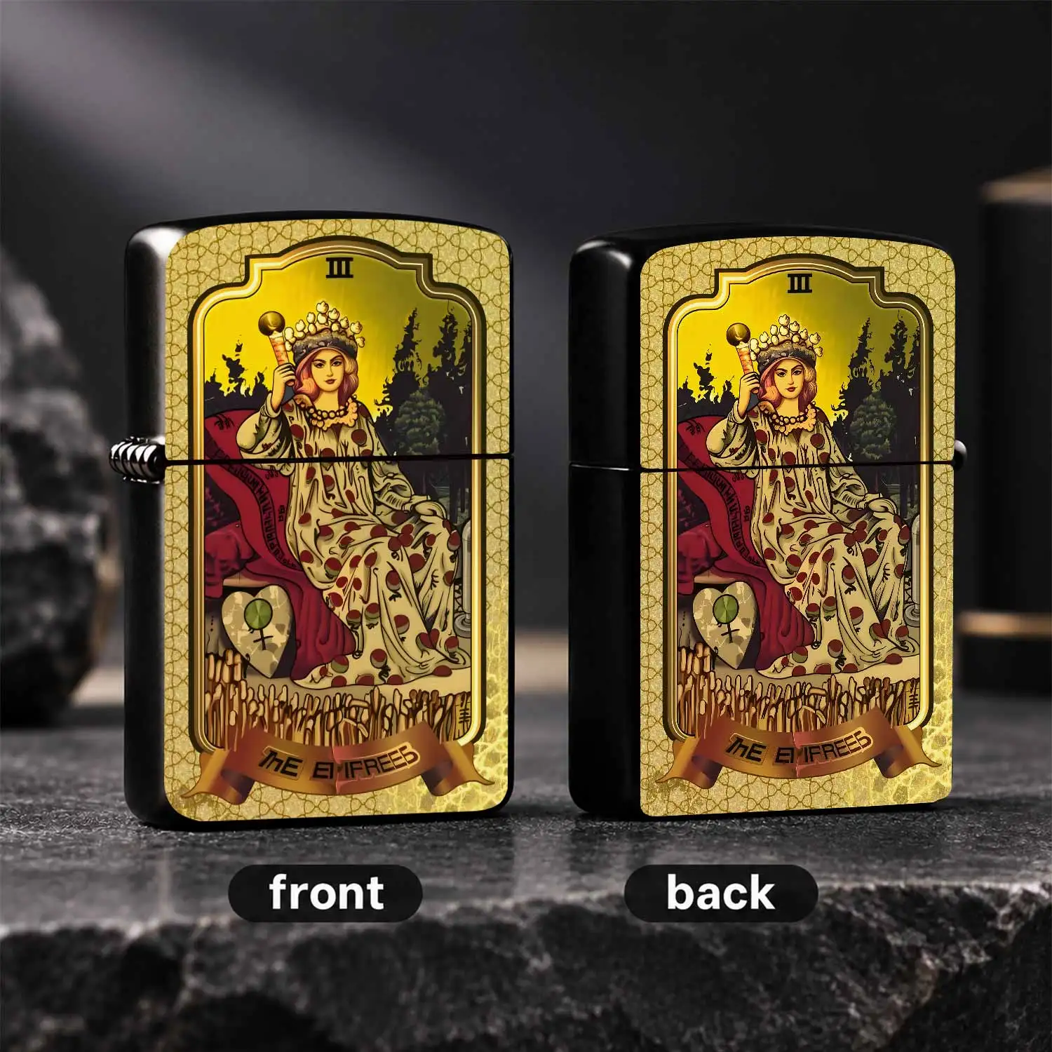 Retro Tarot The Empress Themed Lighter Artistic Vintage Style Portable Igniter Creative Unique Pattern Decor Accessory Multi-Scenario Use Ideal Gift For Tarot Lovers Collectors Daily Outdoor Carrying A Humorous And Interesting Lighter