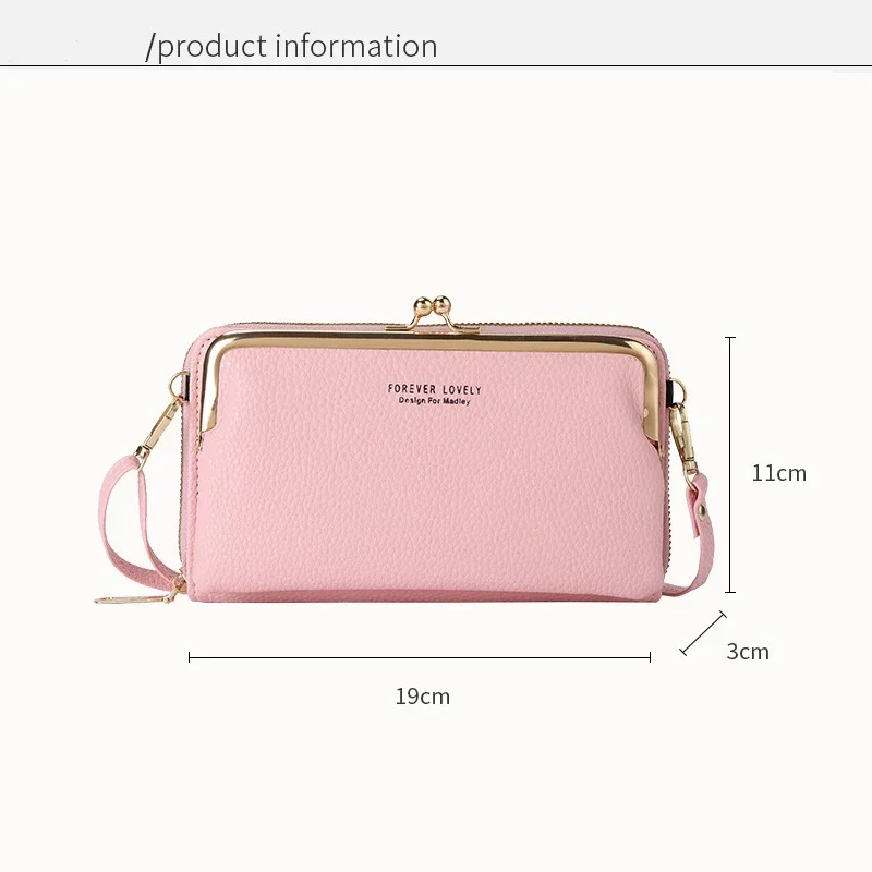 Portfel damski ze skóry PU, jednolity kolor, torba na ramię, etui na telefon komórkowy, duży portfel na karty, torebka z kieszeniami dla dziewcząt.
