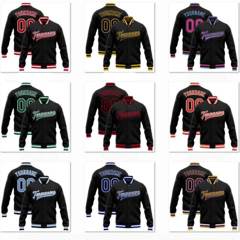 

3D Printing Custom Name Logo Black Jacket Colorful Font Aviator Full Snap Jacket Unisex Team Gift Winter New Arrival 1