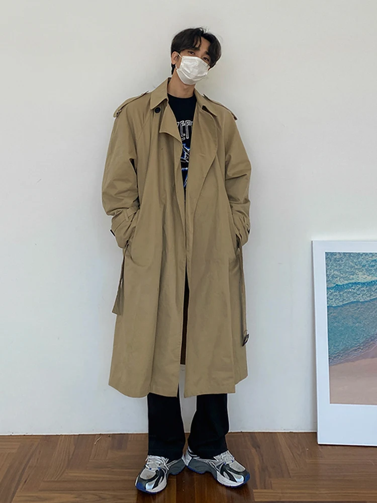 

Свободное повседневное мужское пальто в рабочем стиле, удлиненное (ниже колена), цвета хаки, осенняя модная верхняя одежда MRCYC, молодежное, из полиэстера и хлопка