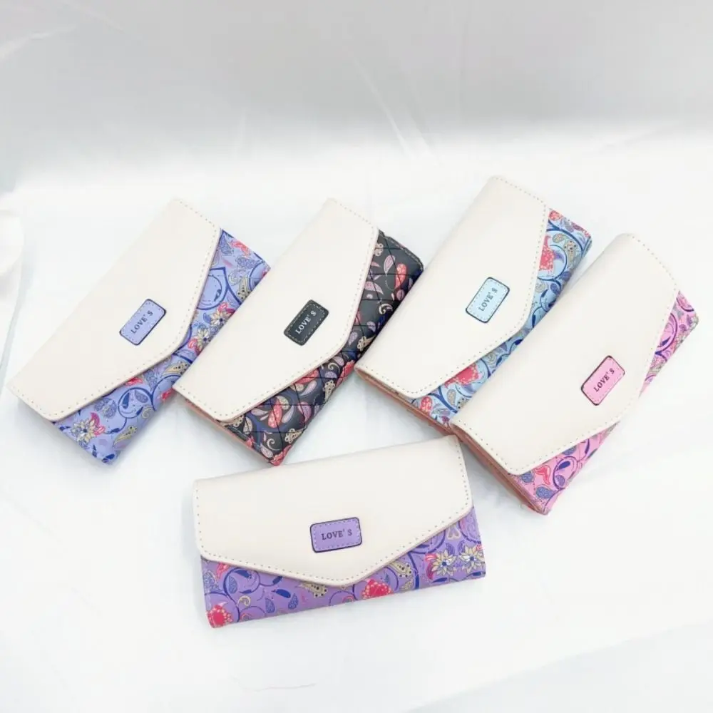 Pu Leather Long Wallet New Floral Tri-fold Card Holder Clutch Bag Women Girls