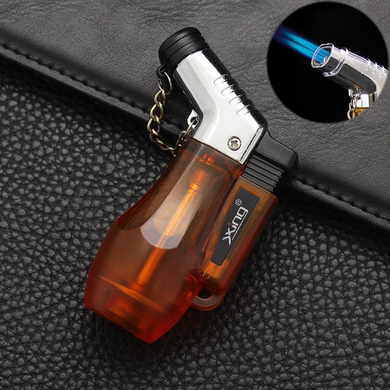 Outdoor Large Capacity Inflatable Lighter Windproof Double Spray Flame Transparent Window Butane Cigar High Temperature Lighter