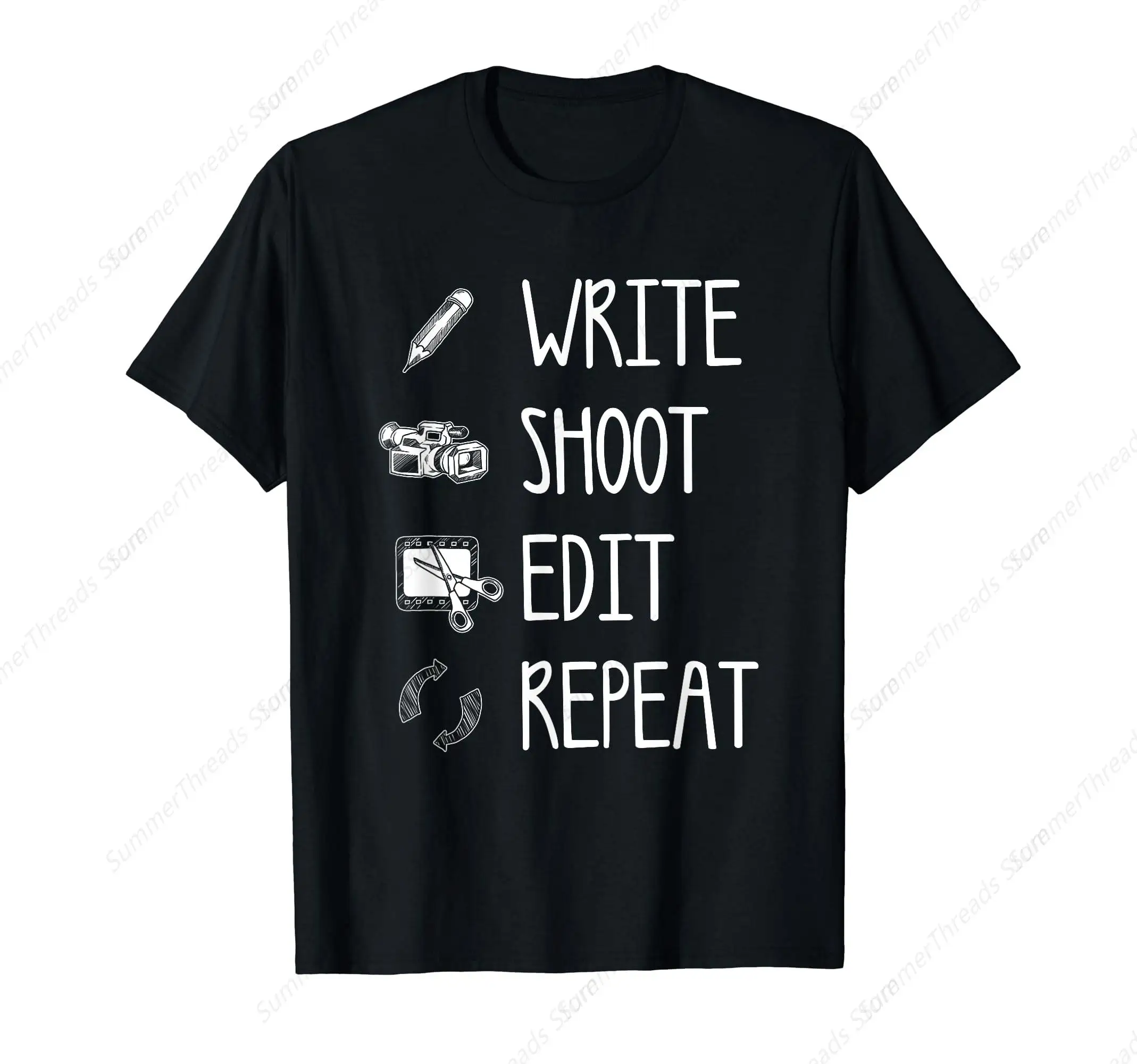 Funny Write Shoot Edit Repeat Gift Cute Filmmaker Men Women T-Shirt