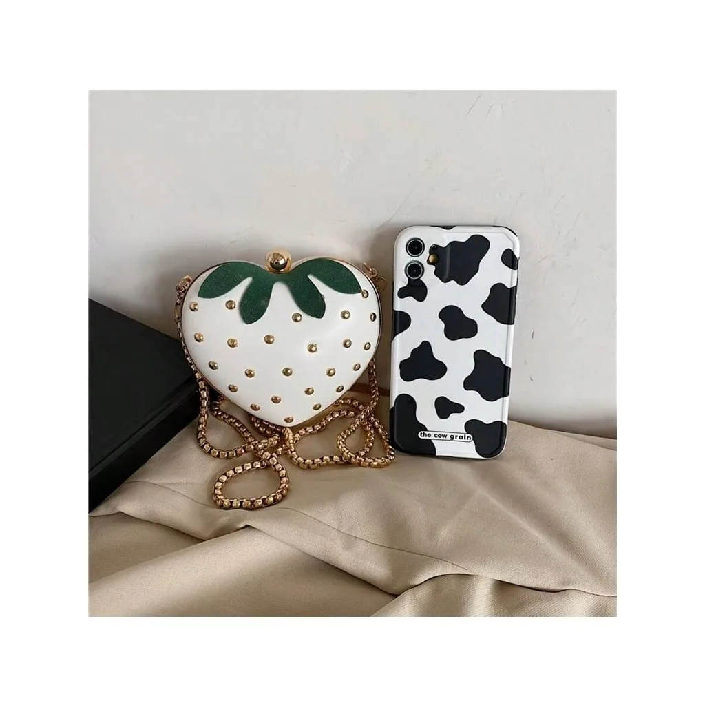 

Новинки ® Симпатичная и стильная сумка через плечо с клубничным сердечком и цепочкой в форме сердца, мини-сумка через плечо с фруктами