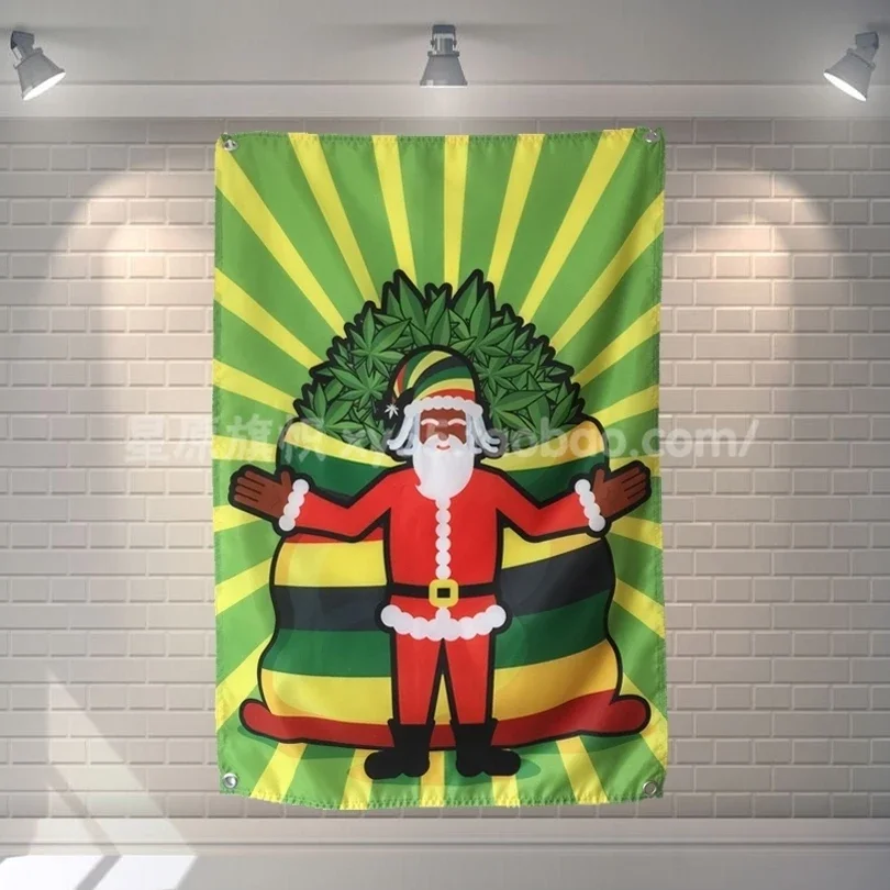 "Reggae Santa Claus" Large music festival Party background decoration poster banner hanging painting cloth art 56X36 inches