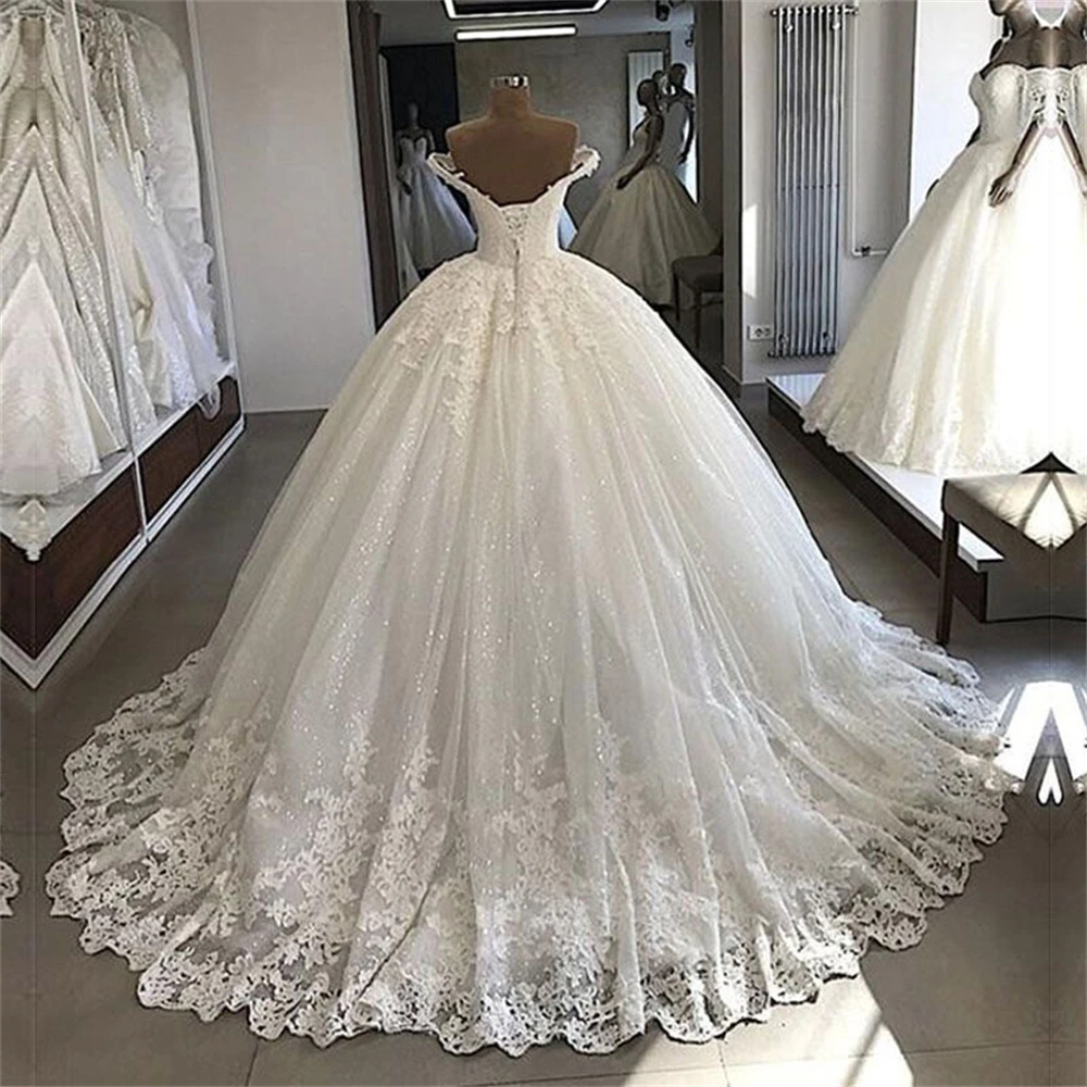 

ZJ9159 Real Vedio Luxury Lace Applique Plus Size Wedding Dress Embroidery 2023 New Long Train Sweetheart Bride Gown