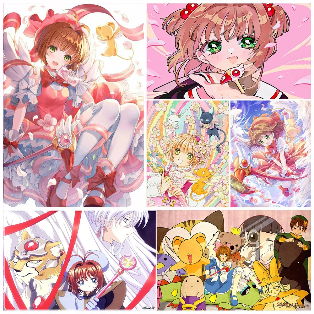 Kreskówka Anime obraz diamentowy Cardcaptor Sakura 5D Diy Kawaii dziewczyna mozaika haft ze strasem krzyż zestaw do szycia wystrój domu