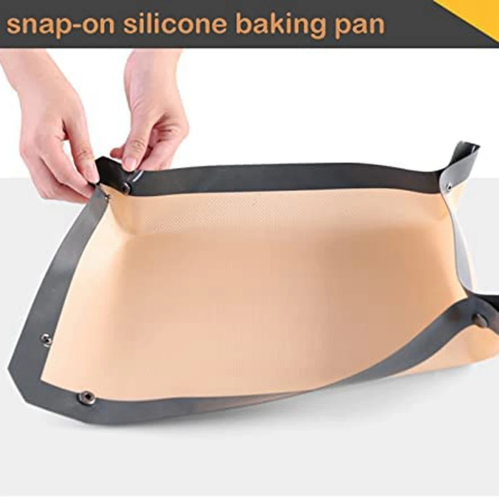 2PC Silicone Fiber Baking Mat with Buckle No Leak & Non Stick Corners Snap Together to Form Leakproof Baking Tray