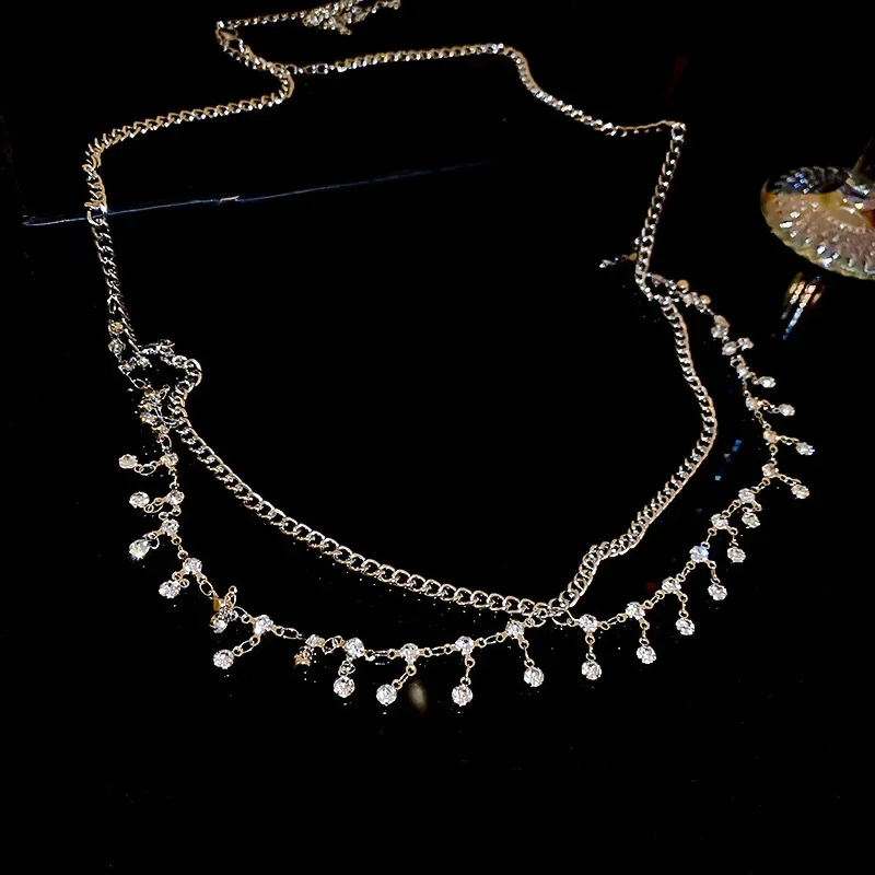 فاخر مثير حجر الراين ستار شرابة قلادة الخصر حزام البطن سلسلة للنساء بيكيني الهذيان الشاطئ مجوهرات للجسم هدية Y2K اكسسوارات